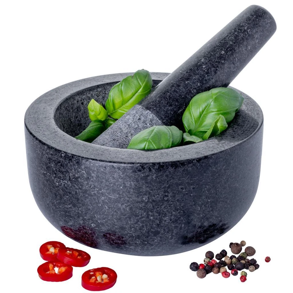 Homiu Premium Solid and Durable Natural Granite Pestle Mortar Spice Herb...