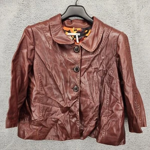 Classiques Entier Women's Size XL Brown Soft Leather 3/4 Sleeve Collared Jacket - Picture 1 of 10