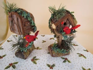 Vtg Lot Of 2 Cardinal on Branch Mailbox and Cardinal on Birdhouse Each about 6" - Picture 1 of 6