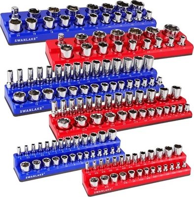 6PC Magnetic Socket Organizer Socket Holder Tray 1/4"3/8"1/2"Drive for Toolboxes - Image 1 of 4