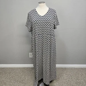 Lands' End Maxi House Patio Mumu Dress 3X Black White Art Deco Retro 20s Floral - Picture 1 of 8
