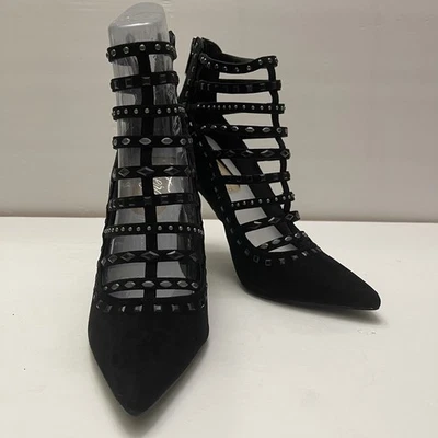 Zapatos de salón Fergie Aubree negros con tirantes de gamuza talla 8 cremallera trasera 4 pulgadas tacones NUEVO Foto 1 de 4