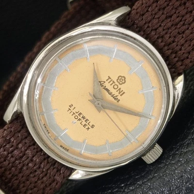 RELOJ SUIZO BEIGE VINTAGE TITONI AIRMASTER TITOFLEX CUERDA MANUAL PARA HOMBRE a703218-1 Foto 1 de 4