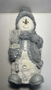 18’’ Snowman Statue Winter Decor Grey Hat Scarf Buttons Rustic Xmas Figure - Picture 1 of 11