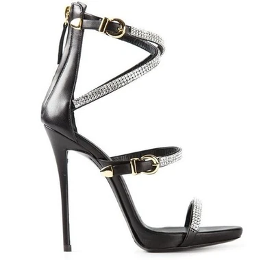 Giuseppe Zanotti Design Black Crystal Strappy High Heel Sandals 37* US 7* Luxury - Image 1 of 4