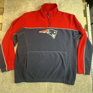 Reebok NFL New England Patriots L 1/4 Zip 2000s Red and Blue Fleece Pullover - Picture 1 of 7