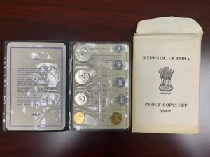 1969 INDIA PROOF COINS SET with Blue folder and Envelope - Picture 1 of 4