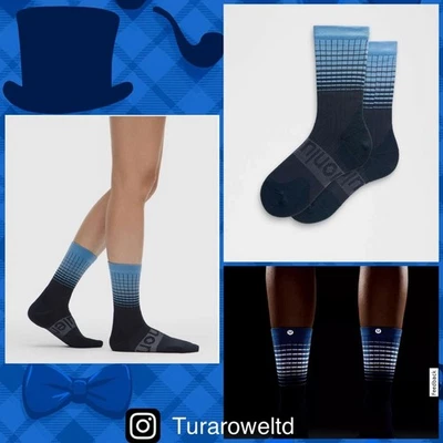 Lululemon 男式 Power Stride Crew 袜反光尺寸 M 全新带标签 — 第 1/4 张图片