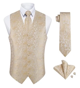 Suit Vest for Men Formal Paisley Tie Cufflinks & Pocket Square Wedding Set - Picture 1 of 10