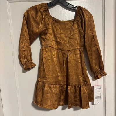 Rare Editions Girls Gold Leaf Dress Size 8 New With Tags with Necklace - Imagem 1 de 4