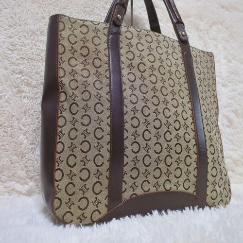 Borsa a tracolla CELINE C Macadam Tote Bag tela pelle marrone USATA originale #S2102