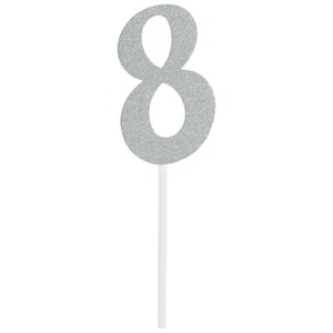 Silver Party Supplies Number 8 Glitter Cake Topper Decoration Birthday Eight 8th - Picture 1 of 1
