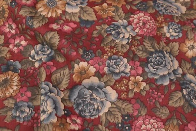 108"L x 44"W RJR The Way We Were Jinny Beyer Blue Pink Flowers Floral Dark Red - Image 1 of 4