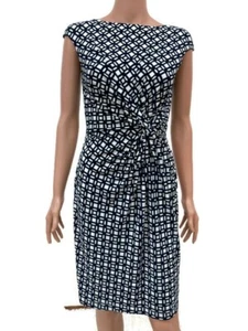 Lauren Ralph Lauren White Navy Geometric Sheath Dress Size 4 - Picture 1 of 12