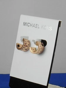 Michael Kors Rose Goldtone Light Pink Enamel MK SIGNATURE Huggie Hoop Earrings - Picture 1 of 1