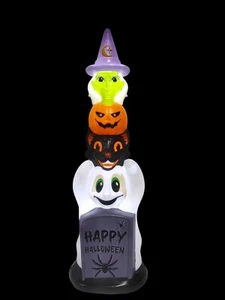 Halloween Totempfahl Hexe Kürbis Katze Geist Grabstein 42" beleuchtete Blasform - Bild 1 von 7