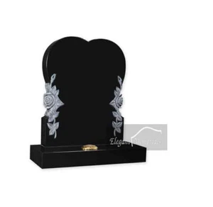 The Roses Heart Granite Headstone Black - Picture 1 of 1