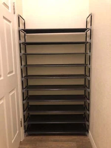 10 Tiers Shoe Rack 50 Pairs Non-Woven Fabric Shoe Tower Organizer Cabinet Black  - Picture 1 of 5