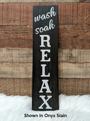 Letrero de madera rústica hecho a mano - Decoración de baño - Lavar en remojo Relajarse - 14" Foto 1 de 4