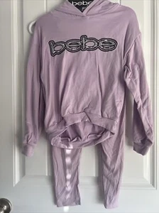 NEW NWT girls Size 7/8 BEBE Purple Hooded Pant Set Outfit With Sequin - Picture 1 of 5