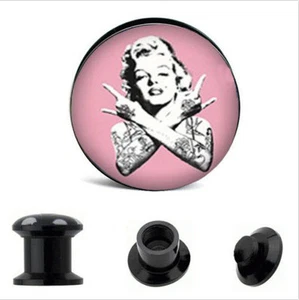 COPPIA Tatuaggi Marilyn Monroe Acrilici VITE Tappi Orecchini Tappo Orecchi Tunnel Carne 6g+ - Foto 1 di 1
