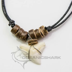 Bull shark tooth necklace natural wood c95 - Picture 1 of 3