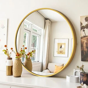 60cm Golden Rund Spiegel Dekorative Wandspiegel Bad Wohnzimmer Schminkspiegel - Bild 1 von 9