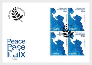 Liechtenstein 2024 bird dove PEACE face in profile relationships 4v BLOCK FDC PJ - Picture 1 of 1