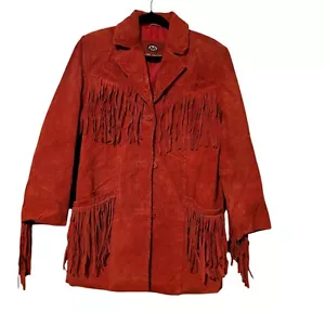 Marc Mattis Red Fringe Jacket Genuine Suede Leather Western Cowboy Rodeo - Picture 1 of 12