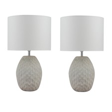 SET OF 2 MODERN STONE RESIN 42CM TABLE LAMP BEDSIDE LIGHTS WITH OFF WHITE SHADES