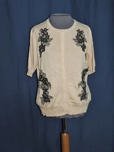 Linea Pink Short Sleeve Sweater w Black Embroidery Sz SM - Picture 1 of 4