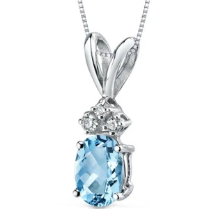 Colgante de topacio azul suizo y diamante de forma ovalada de 1,00 quilates en oro blanco de 14 K, 18' - Imagen 1 de 4