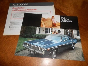 1972 DODGE CORONET BROCHURE plus SUPPLEMENTARY '72 DODGE UPDATES SHEET - Picture 1 of 2