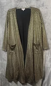 Cárdigan Lularoe Metálico Dorado/Negro Lámina Plumero Largo.  Talla grande. - Imagen 1 de 8