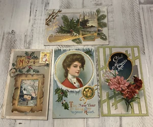 Vintage Happy New Years Postkarten Anfang 1900 Lot 4 - Bild 1 von 6