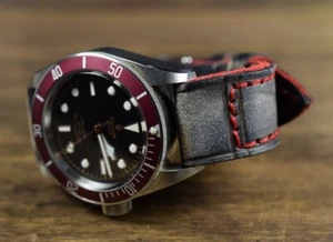 CORREA RELOJ 22 20 18 MM COLORUM NEGRO ROJO GENUINA PIEL MA STRAP APTA ROLEX ETC - Picture 1 of 12