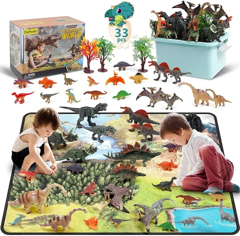 33 Pcs Dinosaur Toy Playset with Activity Play Mat, Realistic Dinosaur Figures Cover