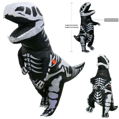 T-REX Dinosaurio Inflable Esqueleto Disfraz Dino Fósil Mascota Traje con Ventilador de Batería Foto 1 de 4
