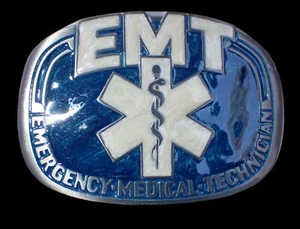 EMT EMERGANCY MEDICAL TECHNICIAN BELT BUCKLE NICE COLORS GAP PEWTER NEW! - Picture 1 of 2