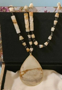 Hand Carved Marble Aztec Sun God Rare Teardrop Shape 16.25" Necklace -JB#17 - Picture 1 of 7