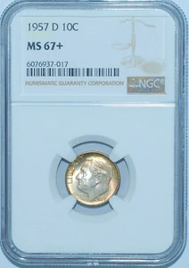 1957 D NGC MS67+ Roosevelt Silver Dime - Picture 1 of 2