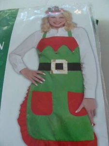NOS Red Green Adult Elf Apron, Apparel Costume Halloween Accessories One Size - Picture 1 of 6