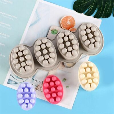 4 Cavity 3D Handmade Silicone Soap Mold Massage Therapy Oval Soaps Resin New DIY • 3.14€