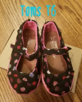 Tiny Tom's Mary Jane Wool Black Pink Dots Size 6 - Image 1 of 3