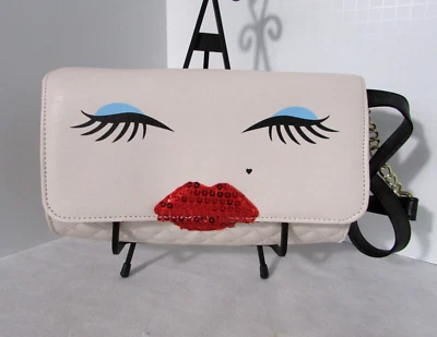 Luv Betsey Johnson Sequin Lips Crossbody Bag Clutch Purse Kitch Red Cream NWT - Image 1 of 4