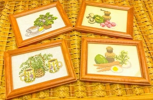 VINTAGE NADELSPITZE BLUMEN BILDER KAFFEE TEE KÜCHE Gemüse GERAHMT - Bild 1 von 7