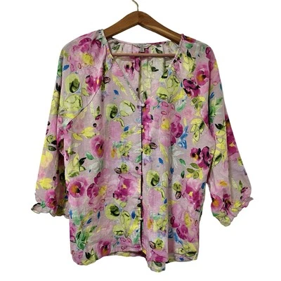 Top floral de lino manga 3/4 Master & Orchard talla XL rosa primavera Bloomcore Foto 1 de 4