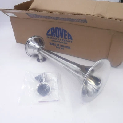 Single Truktone Chrome Air Horn with Pedestal 15 1/2" Chrome 1675 4" Flare - Image 1 of 2