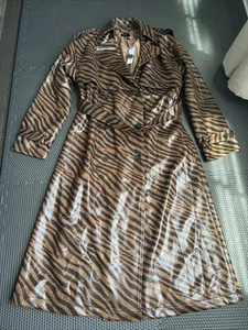 NWT Nasty Gal Neutral Zebra Trench Coat Size US 8 - Picture 1 of 9