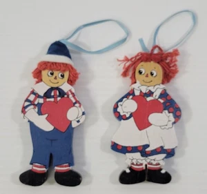 *B5) Vintage 1989 Kurt S. Adler Wooden Raggedy Ann & Andy Christmas Ornaments - Picture 1 of 9